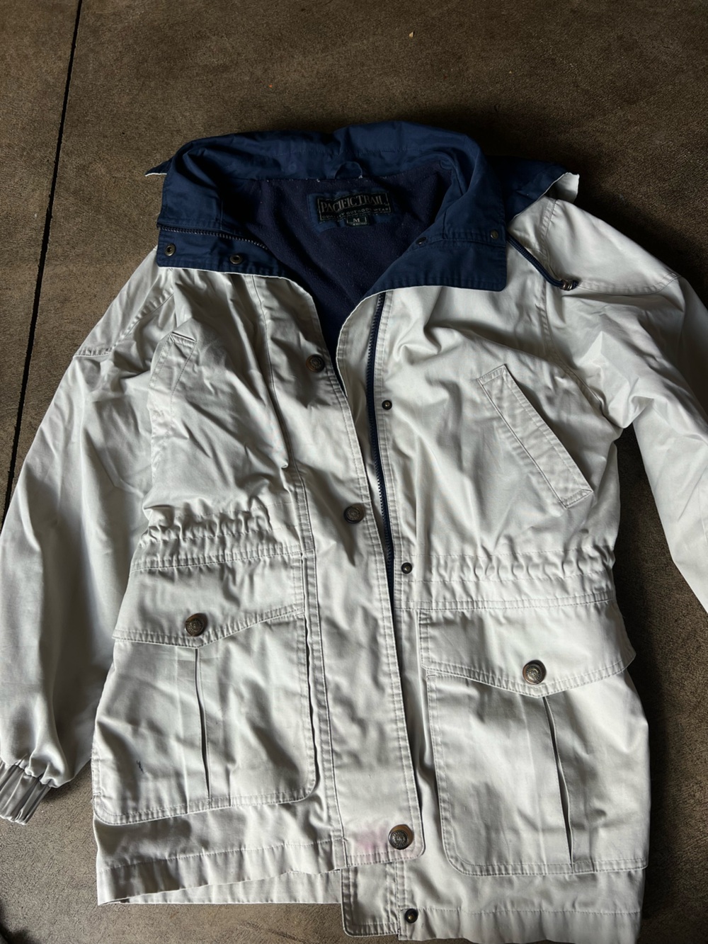 Pacific Trail White Lightweight Hooded Shirt Jacket with Navy Lining